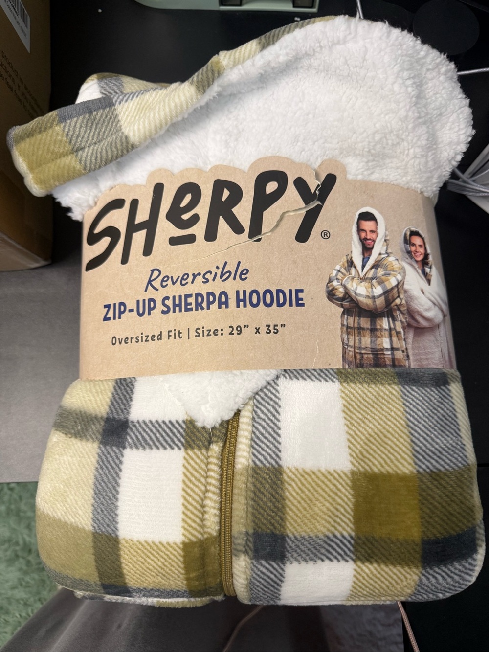 Sherpy Reversible Zip-Up Sherpa Hoodie - Yellow Plaid